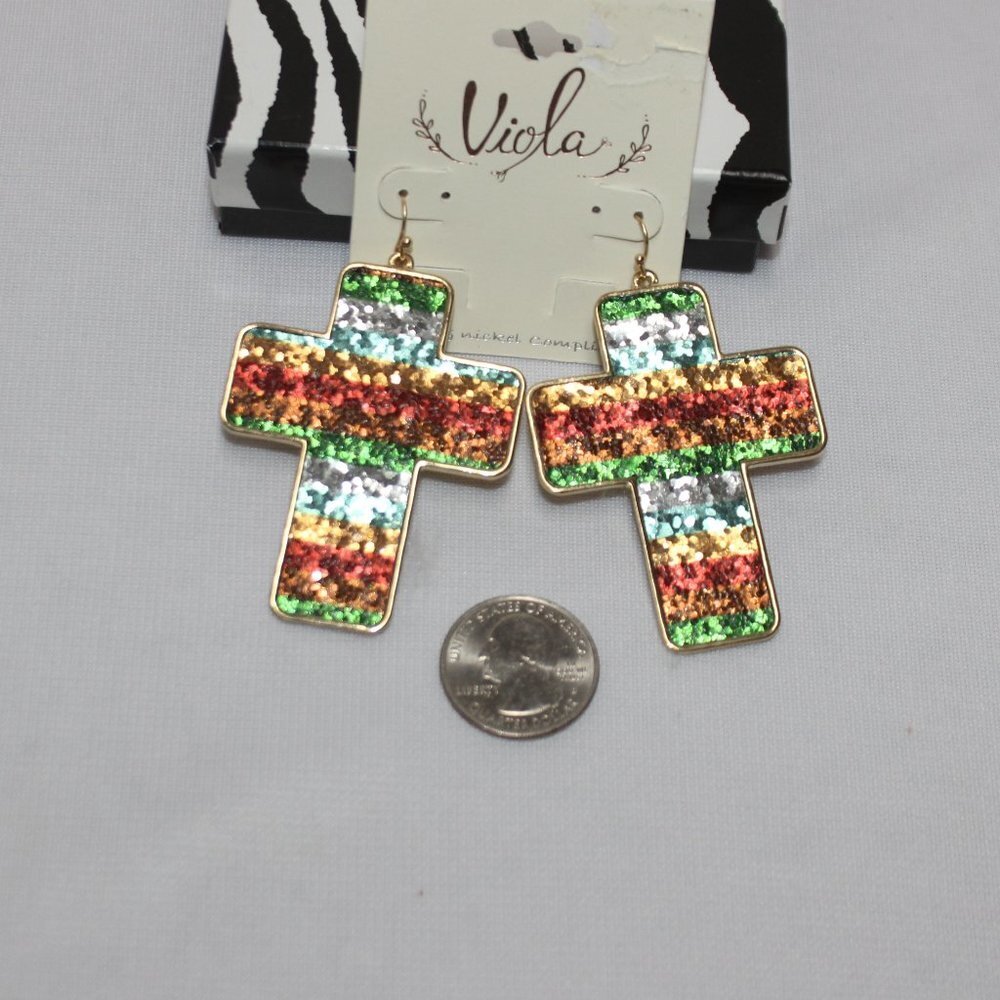 NWT Fashion Glitter Cross Earrings